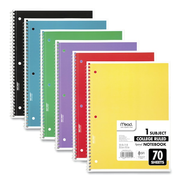りの　PTM ノート Mead Spiral Notebook, 1 Sub, Medium/College, Assorted, 10.5